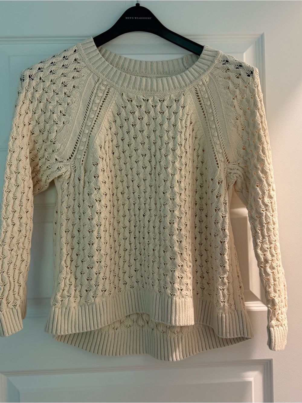 LOFT Cream Open-Knit Scoop Neck Sweater